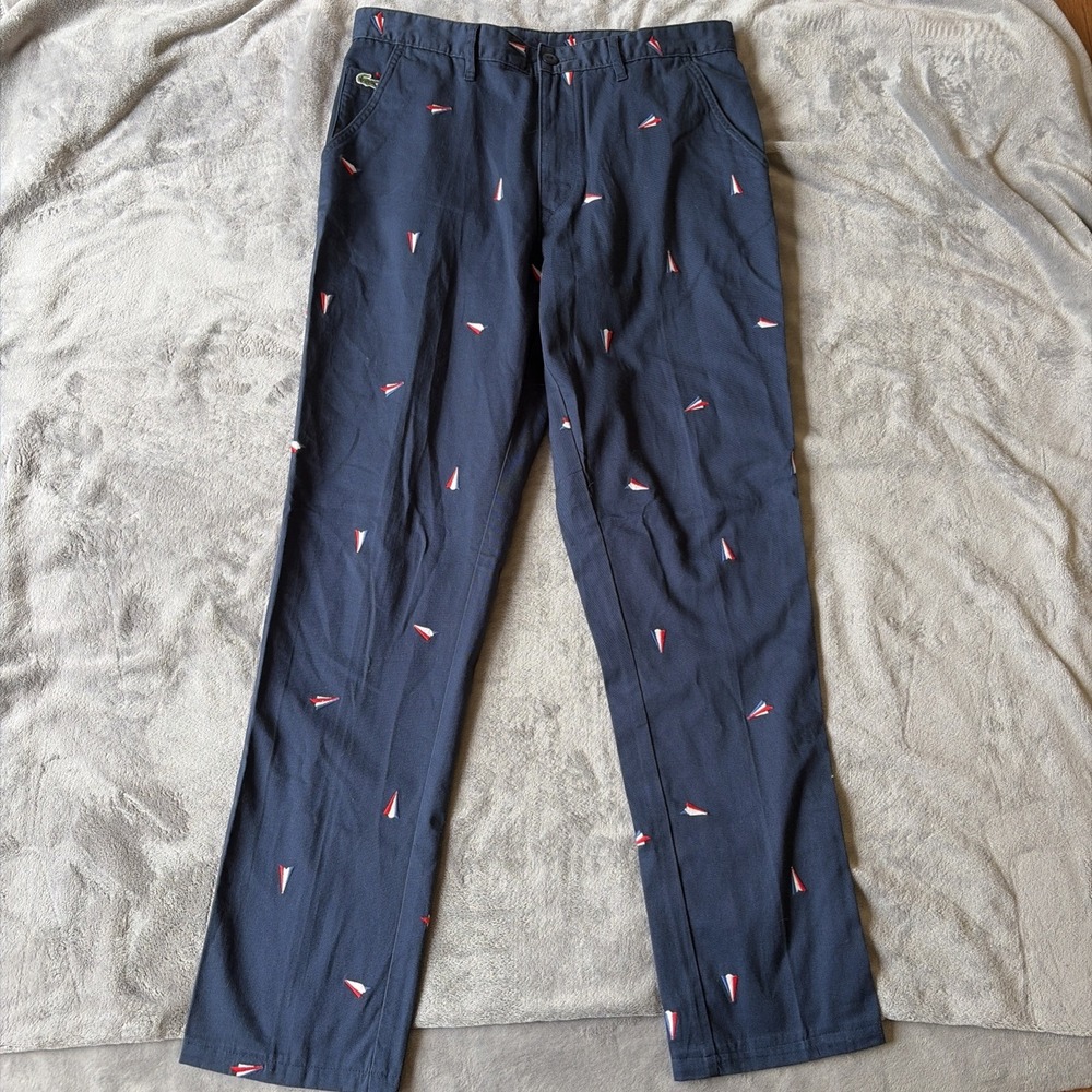 Lacoste Live Cotton Navy Blue Embroidered Airplane Chino Pants 34x31